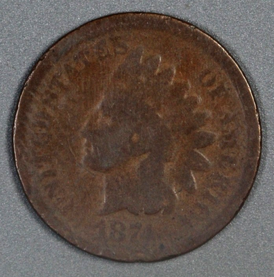 1874 Indian Head Penny ODD-001 Snow-7 obverse die clash artifacts showing wedge shaped die artifact on upper neck area